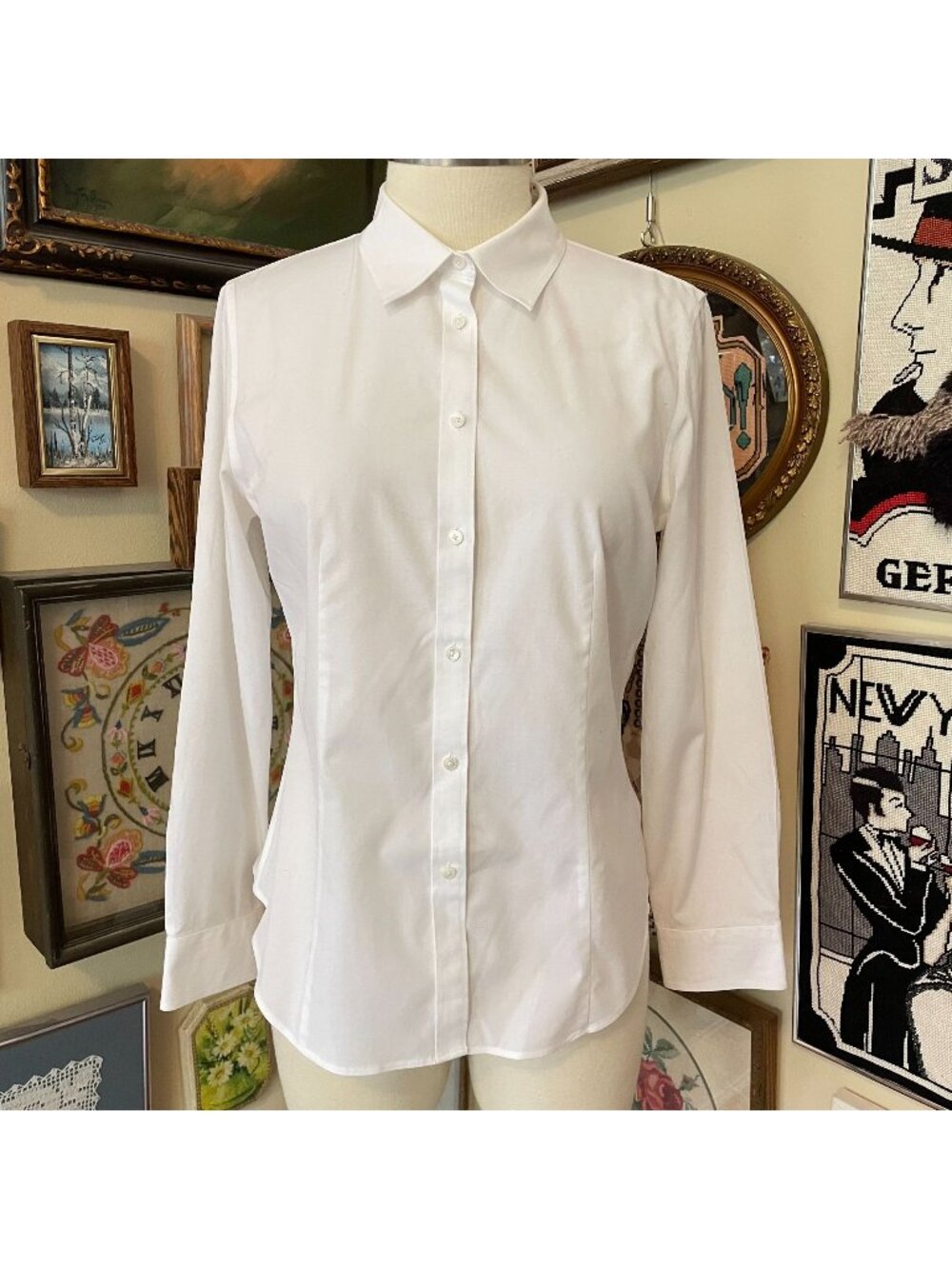 Talbots Wrinkle Resistant White Button-Down Cotton Spandex Shirt Womens Size 12
